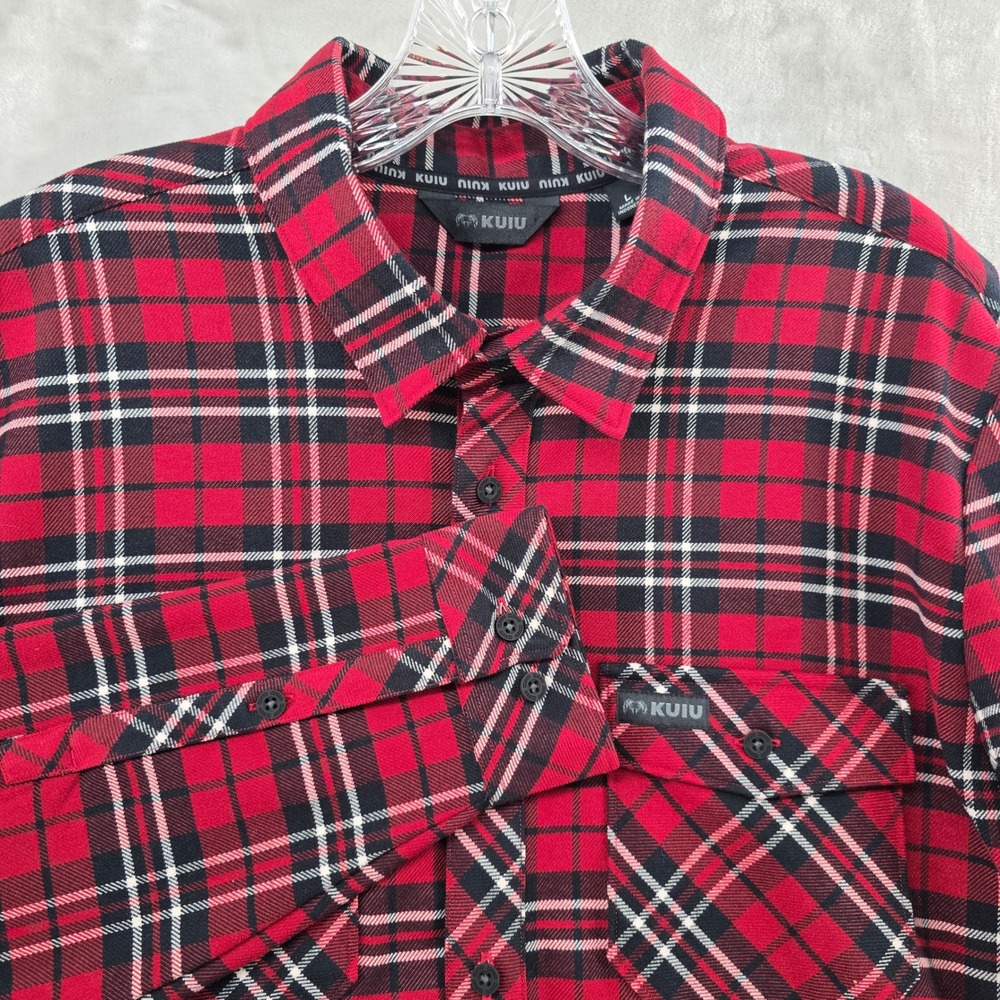 KUIU Plaid Flannel Shirt Mens Large Red Long Sleeve Button Up
